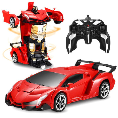 Remote Control Car for Kids, Transforming Robot Toy with LED Lights, 1:18 Scale, One-Button Transform, 360° Rotation, Birthday Gift