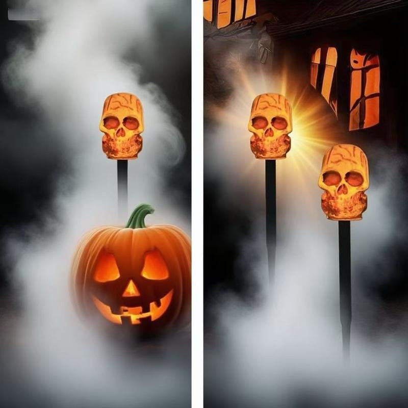 5-Piece Set of Halloween Skulls, Outdoor Solar Ground Pillar Lights, IPX4 Waterproof, Suitable for Sidewalks, Houses, Paths, Lawns, Courtyards, Gardens, and Holiday Party Decorations. Spooky Ornaments Outdoor Halloween Decor