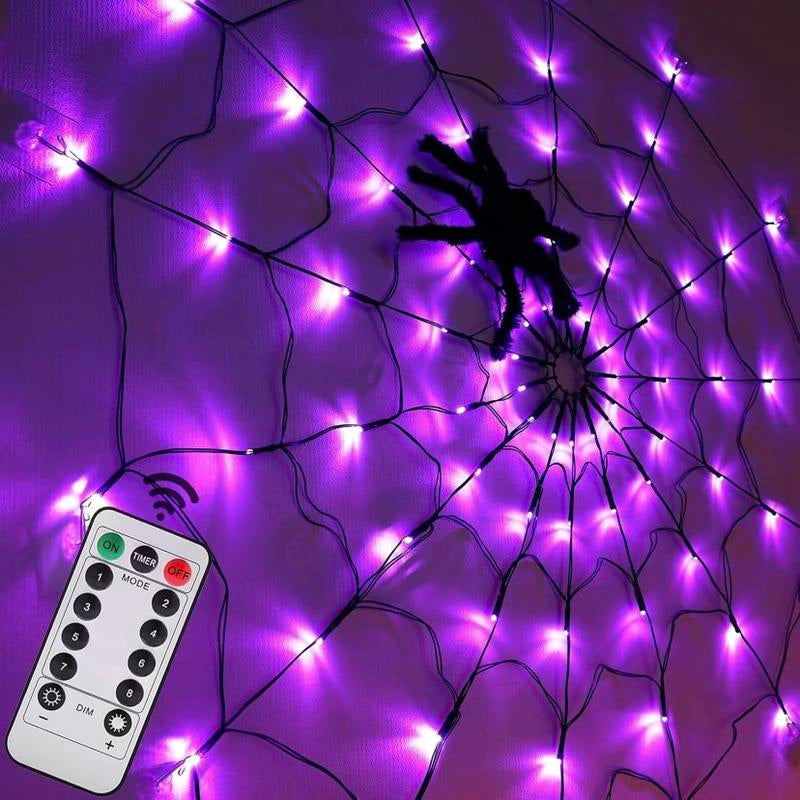 Halloween Decorations, Spider Web Hanging Ornaments, Door Hanger, Wall Hanger & Realistic Black Furry Spider, Remote Control, Easy Setup for Halloween Party
