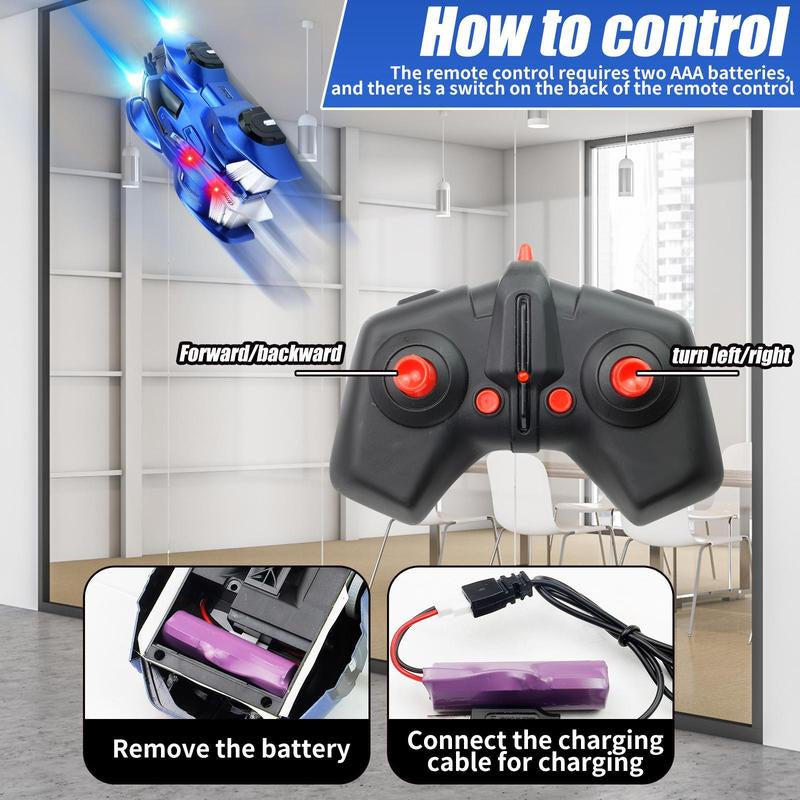 Wall Climbing Remote Control Car, Dual Mode 360° Rotating RC Stunt Cars with Headlight Rechargeable Toys for Boys