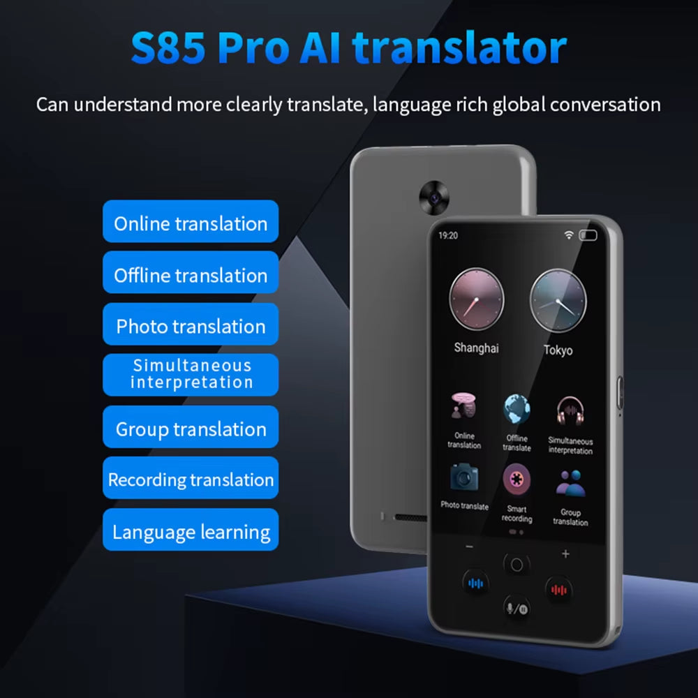 S85 Pro Language Translator Device 4 Inch 138 Languages Voice Video Recording Translating Offline Translation 8GB 2000Mah