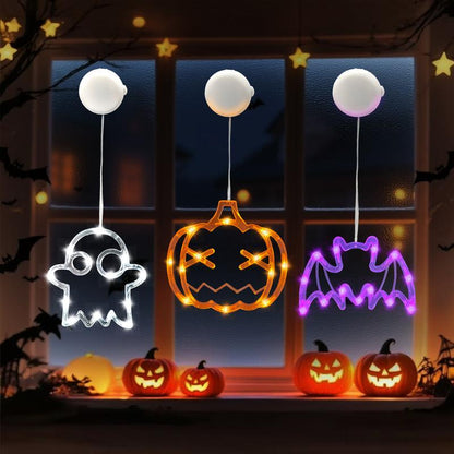 OTM Halloween Party Venue Decorations 2025 3-Pack Orange Pumpkin,White Ghost,Purple Bat Window Lights with Suction Cups, Battery Operated Halloween Lights Window Decorations Slow Fade Mode and Timer Function