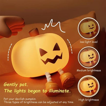 Halloween Pumpkin Night Light, Cute LED Pumpkin Lamp with 3 Level Dimmable, Nursery Nightlight for Kids, Silicone Rechargeable Bedside Touch Lamp, Funny Office Desk and Halloween Decor for Woman and Kids
