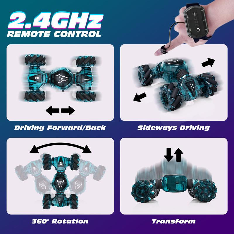 Tecnock Remote Control Car RC Cars for Boys Girls 2.4Ghz 4WD 360° Rotating Double Sided Hand Controlled RC Car with Lights, Gifts for Kids