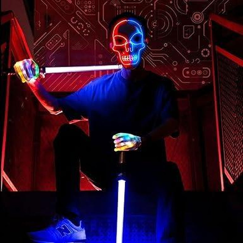 2025 New Halloween LED Scary Skeleton Mask & Glow Gloves Set - Light up Costume for Party, Glow in the Dark Decor
