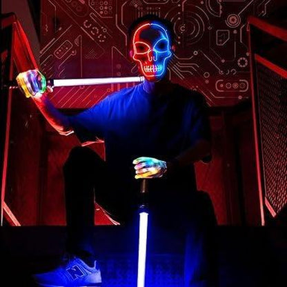 2025 New Halloween LED Scary Skeleton Mask & Glow Gloves Set - Light up Costume for Party, Glow in the Dark Decor