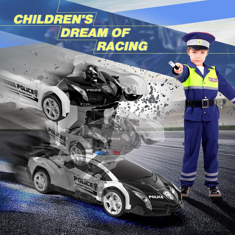 Remote Control Car for Kids, Transforming Robot Toy with LED Lights, 1:18 Scale, One-Button Transform, 360° Rotation, Birthday Gift