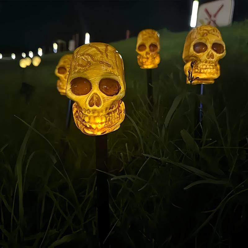 5-Piece Set of Halloween Skulls, Outdoor Solar Ground Pillar Lights, IPX4 Waterproof, Suitable for Sidewalks, Houses, Paths, Lawns, Courtyards, Gardens, and Holiday Party Decorations. Spooky Ornaments Outdoor Halloween Decor