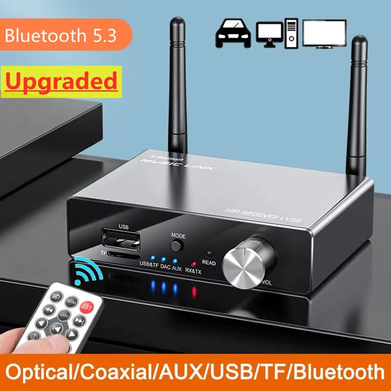Bluetooth 5.3 Transmitter Receiver Stereo Low Latency AUX 3.5Mm Optical Wireless Music Audio Adapter Remote Control for TV PC