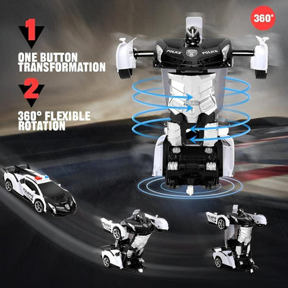 Remote Control Car for Kids, Transforming Robot Toy with LED Lights, 1:18 Scale, One-Button Transform, 360° Rotation, Birthday Gift