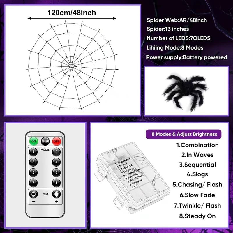 Halloween Decorations, Spider Web Hanging Ornaments, Door Hanger, Wall Hanger & Realistic Black Furry Spider, Remote Control, Easy Setup for Halloween Party