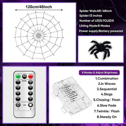 Halloween Decorations, Spider Web Hanging Ornaments, Door Hanger, Wall Hanger & Realistic Black Furry Spider, Remote Control, Easy Setup for Halloween Party