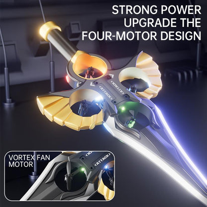 Stunt Drone with Flying Sword Design 360° Aerial Roll & Optical Positioning LED Night Flight Mode Cameras Remote Controlled Stand for Aerial Photography and Videography Dual Folding Jet Rc Rtfrc Plane Dual Battery Remote Flying Toys Control Aircraft