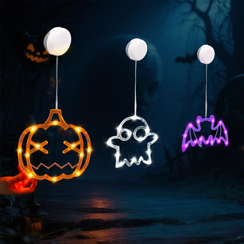 OTM Halloween Party Venue Decorations 2025 3-Pack Orange Pumpkin,White Ghost,Purple Bat Window Lights with Suction Cups, Battery Operated Halloween Lights Window Decorations Slow Fade Mode and Timer Function