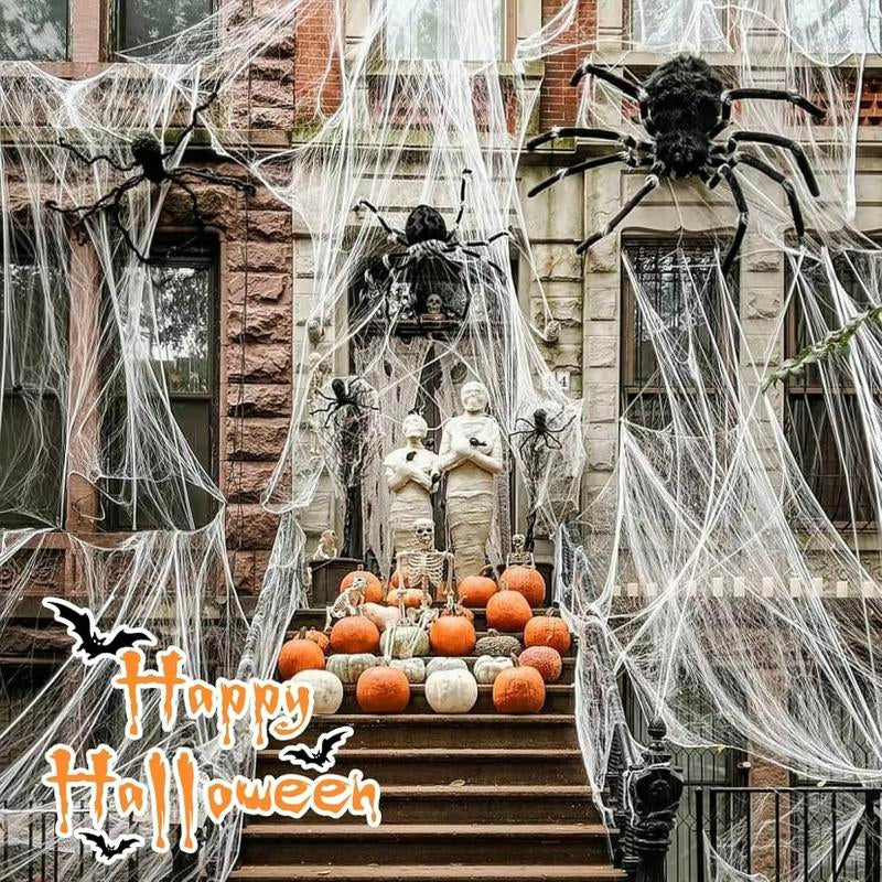 Halloween Decorations, Spider Web Hanging Ornaments, Door Hanger, Wall Hanger & Realistic Black Furry Spider, Remote Control, Easy Setup for Halloween Party