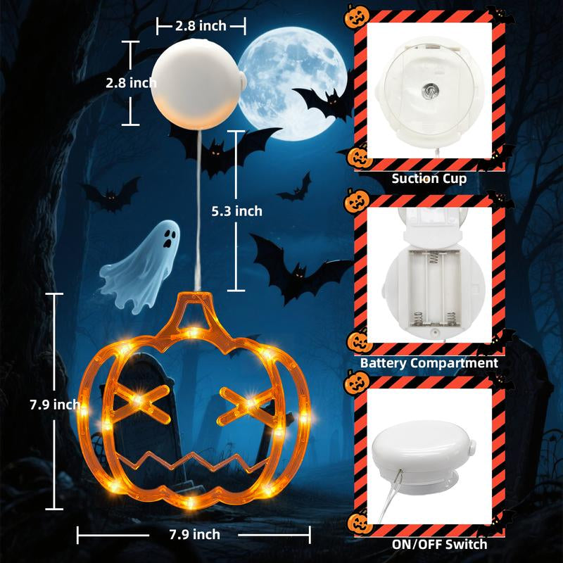 OTM Halloween Party Venue Decorations 2025 3-Pack Orange Pumpkin,White Ghost,Purple Bat Window Lights with Suction Cups, Battery Operated Halloween Lights Window Decorations Slow Fade Mode and Timer Function