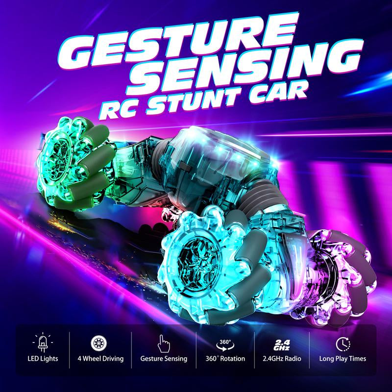Tecnock Remote Control Car RC Cars for Boys Girls 2.4Ghz 4WD 360° Rotating Double Sided Hand Controlled RC Car with Lights, Gifts for Kids