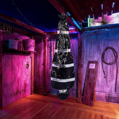 Halloween Corpse in Bag – 60" Hanging Dead Body Prop, Scary Outdoor/Indoor Haunted House Creepy Decoration