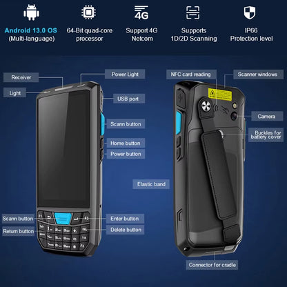 Handheld PDA Android 13 Terminal Touch Screen 2D Barcode Scanner 4G Lte Wifi Bluetooth GPS Rugged Data Collector Terminal